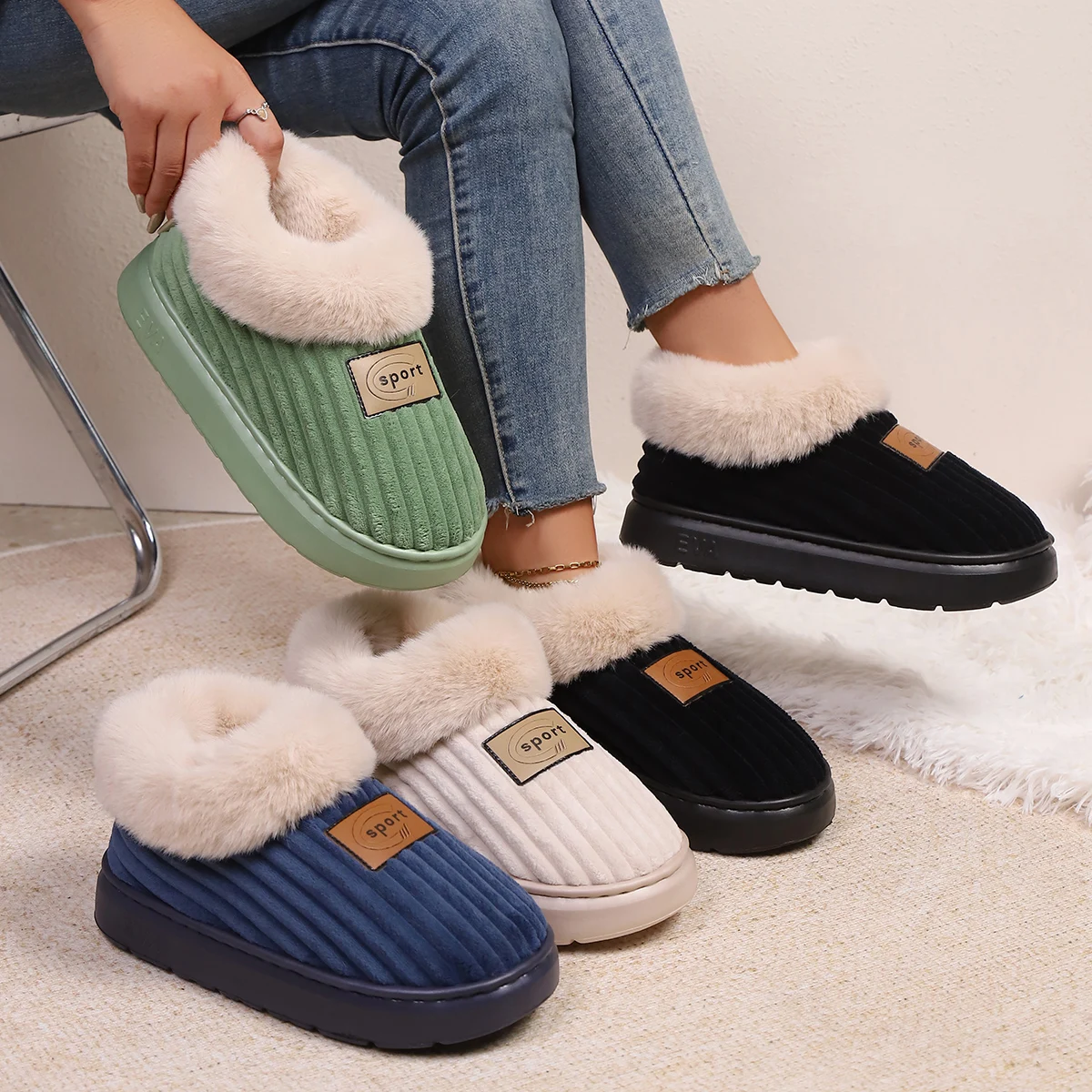 EvaCozy plush winter slippers Canada - warm fuzzy house slippers for cold weather