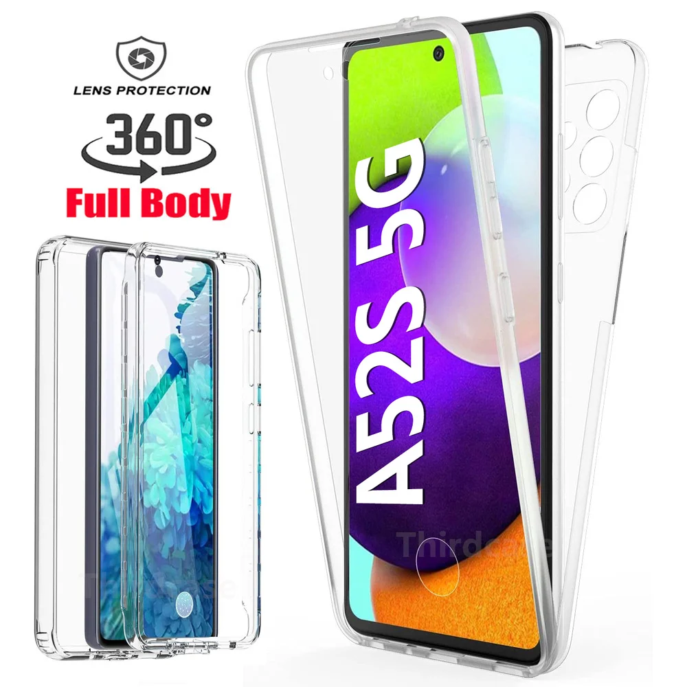 360 Хрустальный передний и задний Чехол для Samsung A52s 5G A72 двухслойный ПК +