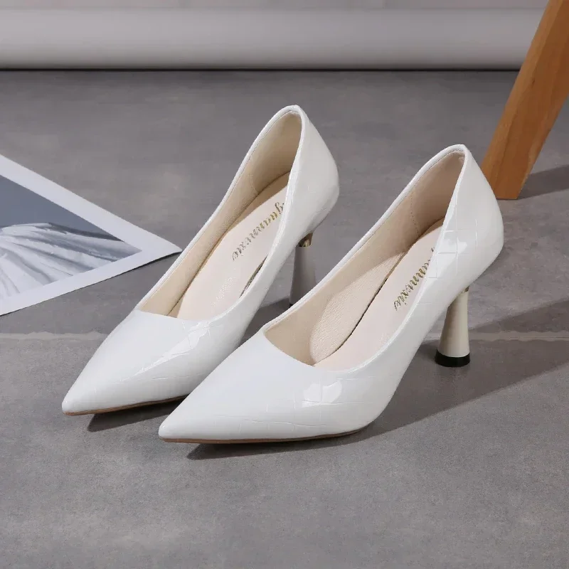 Shoes Woman 2024 Trend New Summer Red Heels Elegant Woman Black Heeled Pointed Toe Pumps Dress Leather White Ladies Shoe - Image 4