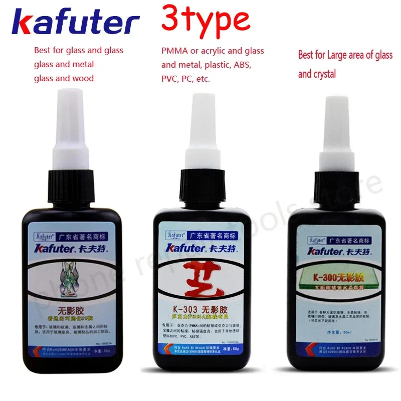 Repair and industrial glue 50ml Kafuter UV curing adhesive K-302 303 300 for crystal glass metal ABS bonding