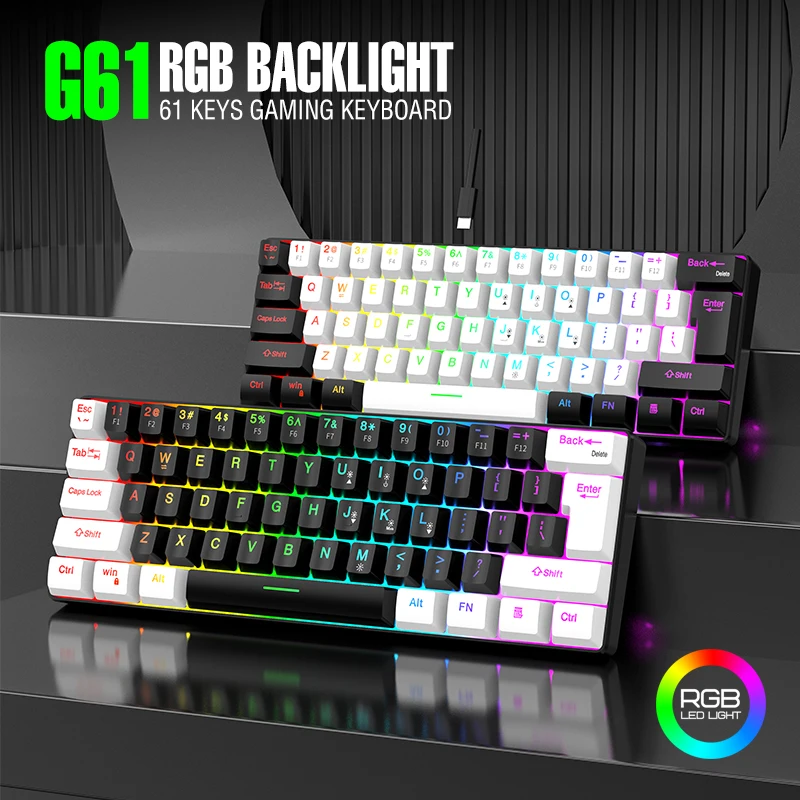 

Wired 61-key Mechanical Gaming Keyboards 60% Key Cap RGB Backlight Type-C Ergonomic Keyboard for Laptop Office PC Gamer Computer