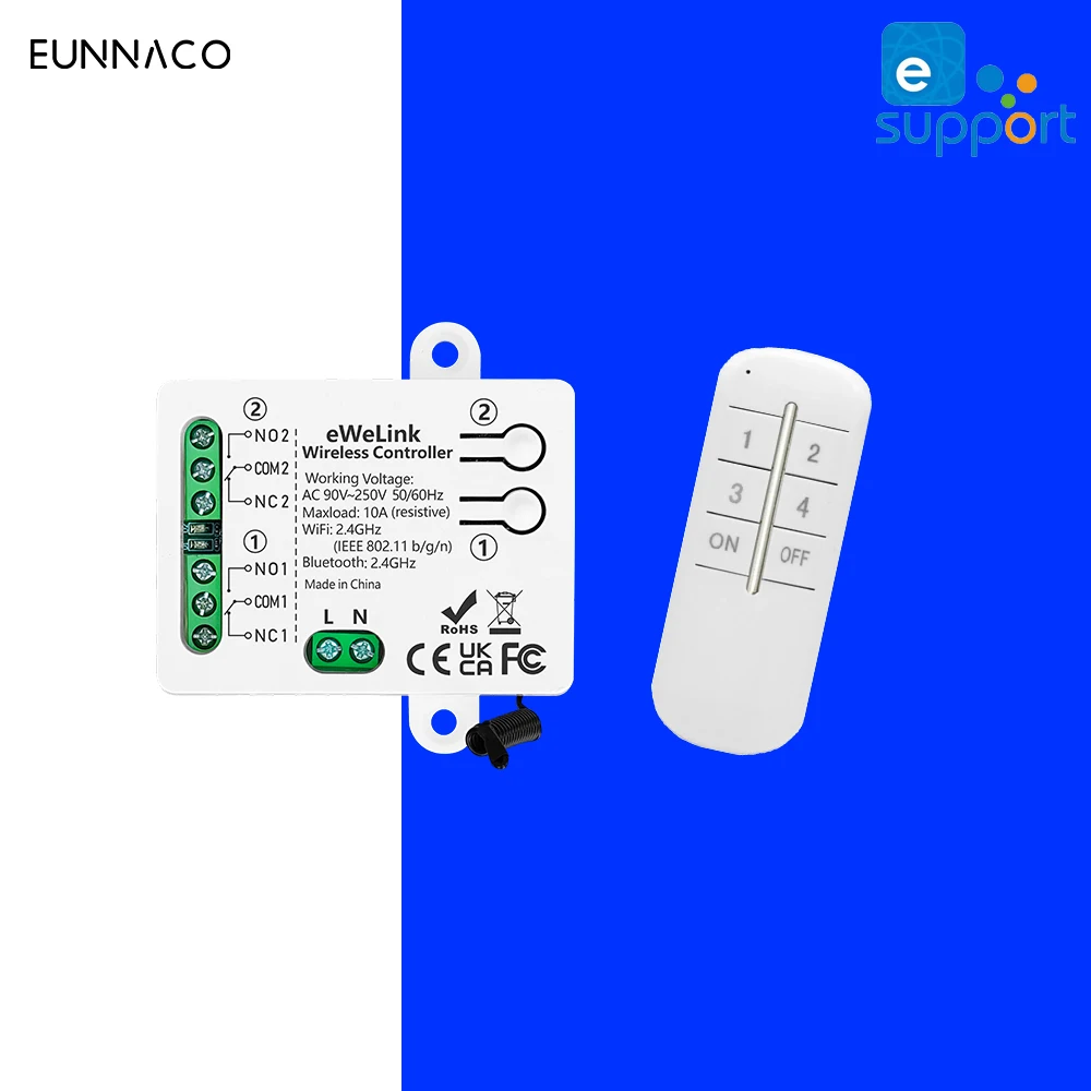 Smart WiFi & RF Remote Control Switch for Lights and Fans - Works with Google Home & Alexa, 2-Channel Dry Contact Relay
