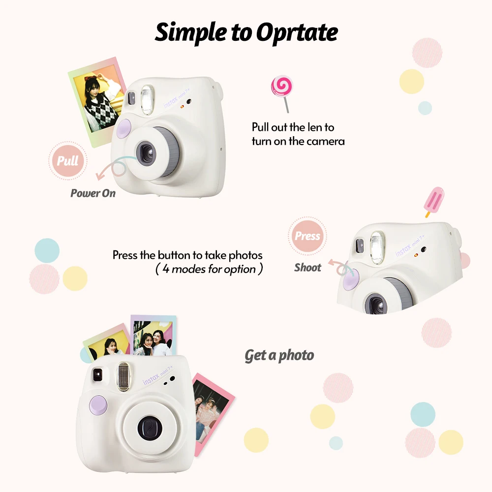 Fujifilm Instax Mini 7+ Instant Camera Film Cam Auto-focusing Wrist Strap Birthday Christmas for Girl Year Festival Gift as _ - Mobile