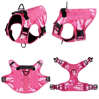 Military Pink Camouflage Dog Harness For Large Medium Dogs Harnesses Leash Adjustable Pet German Shepherd Tactical Training Vest 3