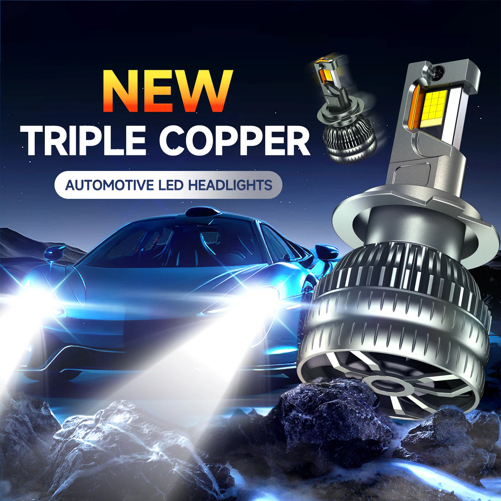 ZTZPIE 6000K 3 구리 튜브, 9005 9006, H1, H7, H4, H11 전구, 캔버스 LED 램프, 24 CSP 9950 전원 자동차 헤드라이트 조명, 고출력/루멘