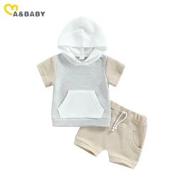 ma&baby 0-3Y Infant Toddler Newborn Baby Boy Clothes Sets Casual Summer Outfits Waffle Knit Hoodie + Shorts Set