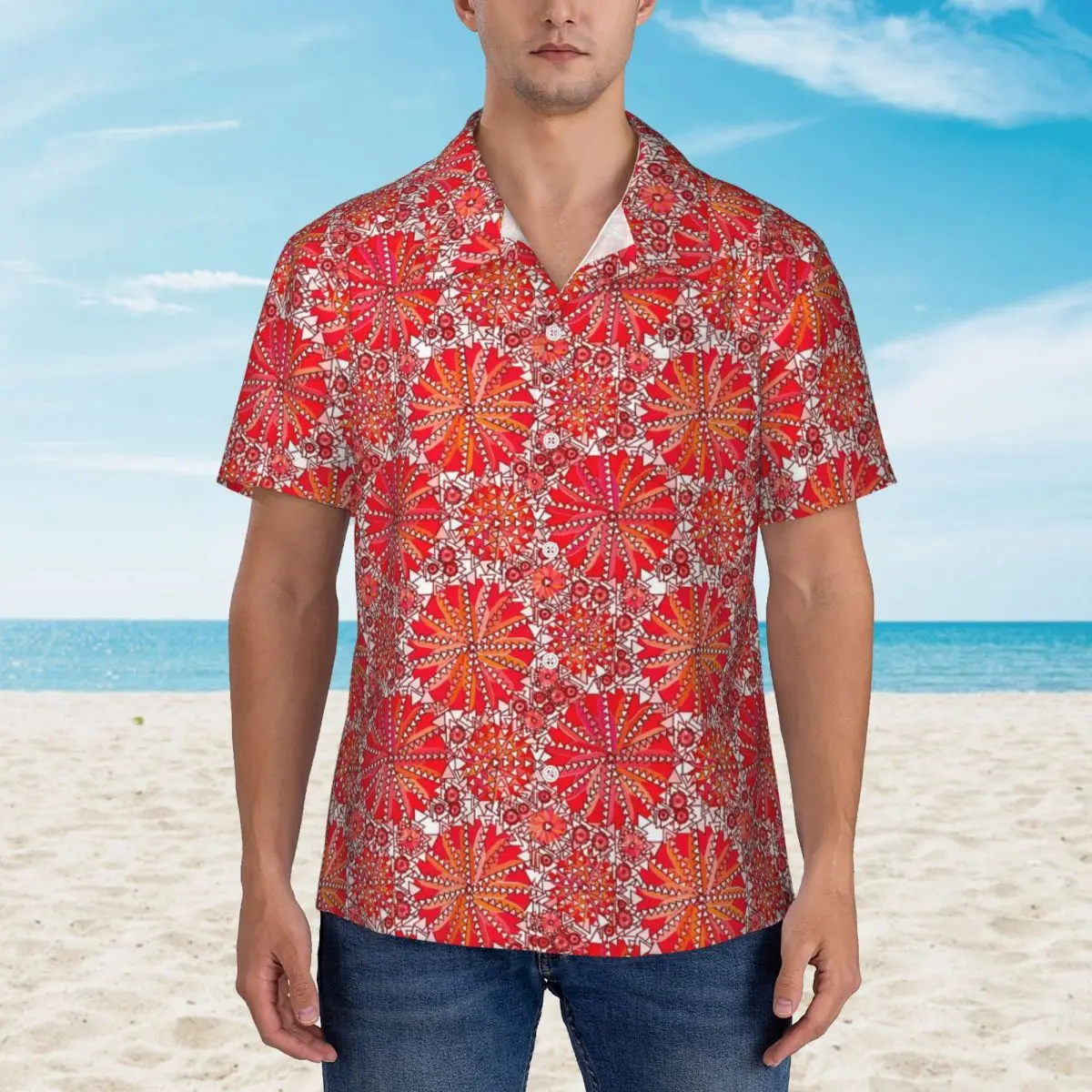 

Hawaii Shirt Vacation Tribal Print Blouses Mandala Print Vintage Casual Shirts Men Short Sleeve Harajuku Clothing
