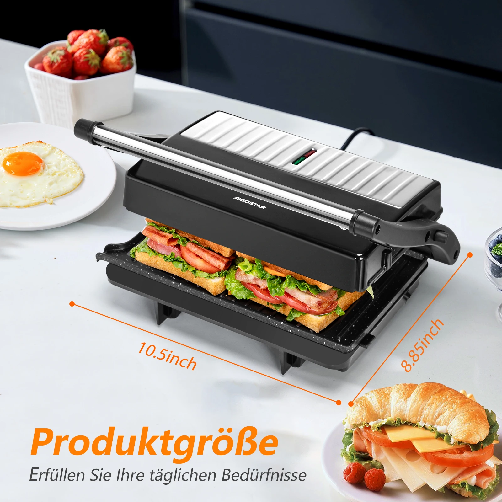 Aigostar Contact Grill for Sandwiches, Steak, Panini Grill and