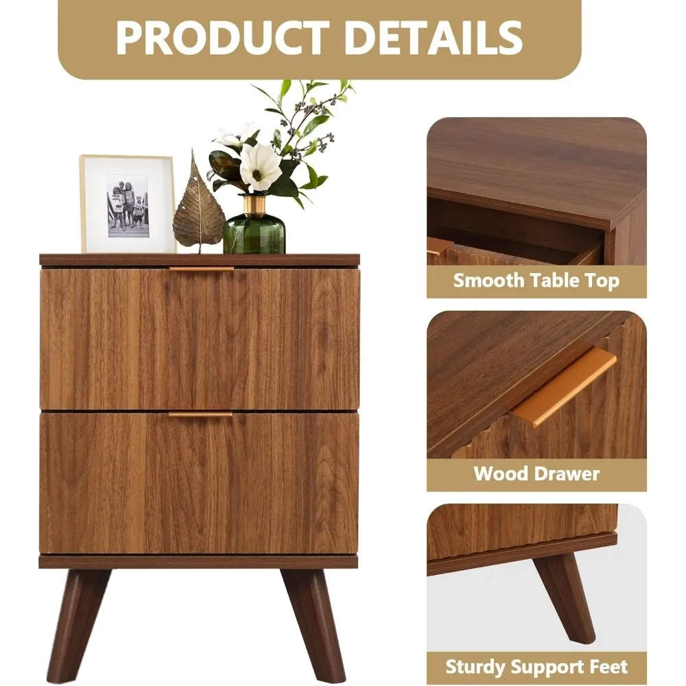 Fluted Nightstand Set of 2, Mid Century Modern 2 Drawer Dresser for Bedroom, Small Dresser Night Stand Side Table End Table 6