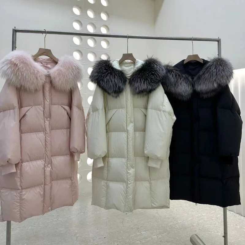 Long Down Jacket Winter Women Thickened Warm Fashionable Fur Fox Fur Collar Jacket