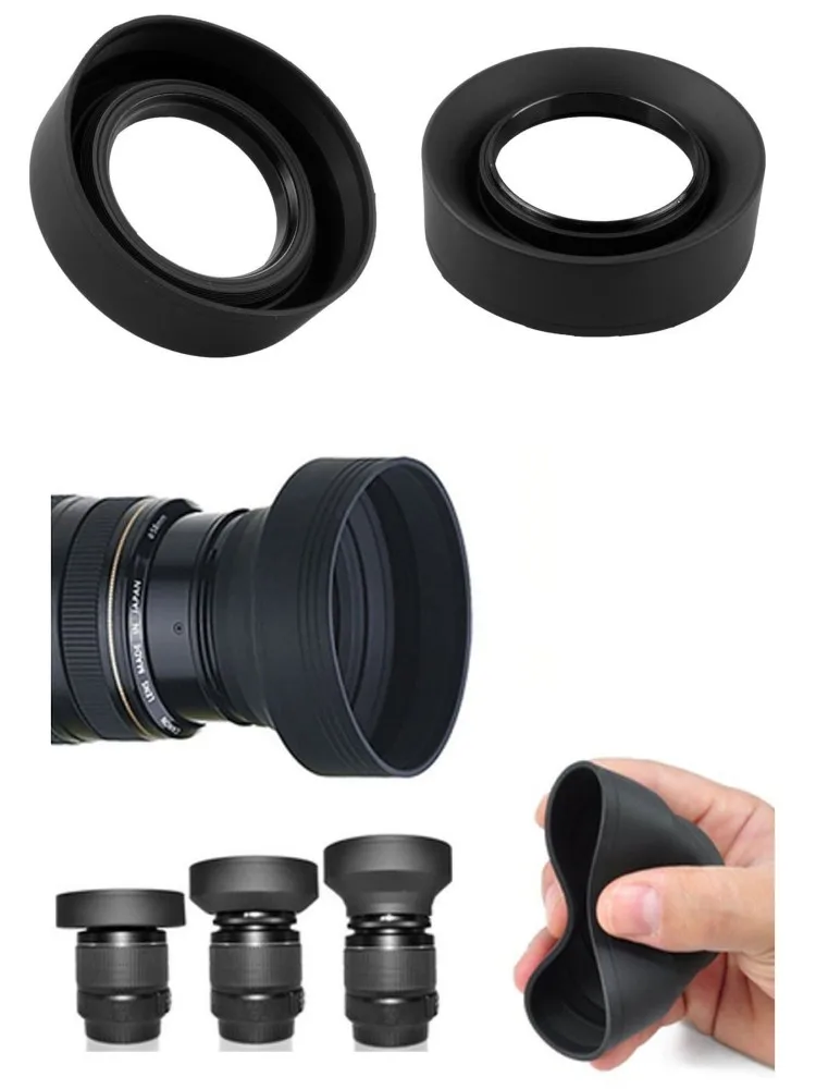 Description Picture 2 of item49 52 55 58 62 67 72 77 82mm 3-Stage 3 in1 Collapsible Rubber Foldable Lens Hood for Iconic Brand nikon DSIR Lens camera