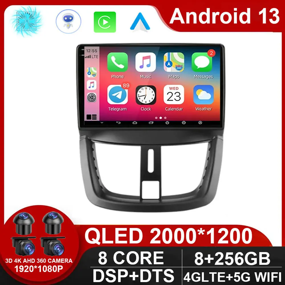 

9" Android 13 2DIN 4G NET+WiFi DSP Car Radio Multimedia Video Player For Peugeot 207 2006 - 2015 Navigation GPS 2 din Carplay