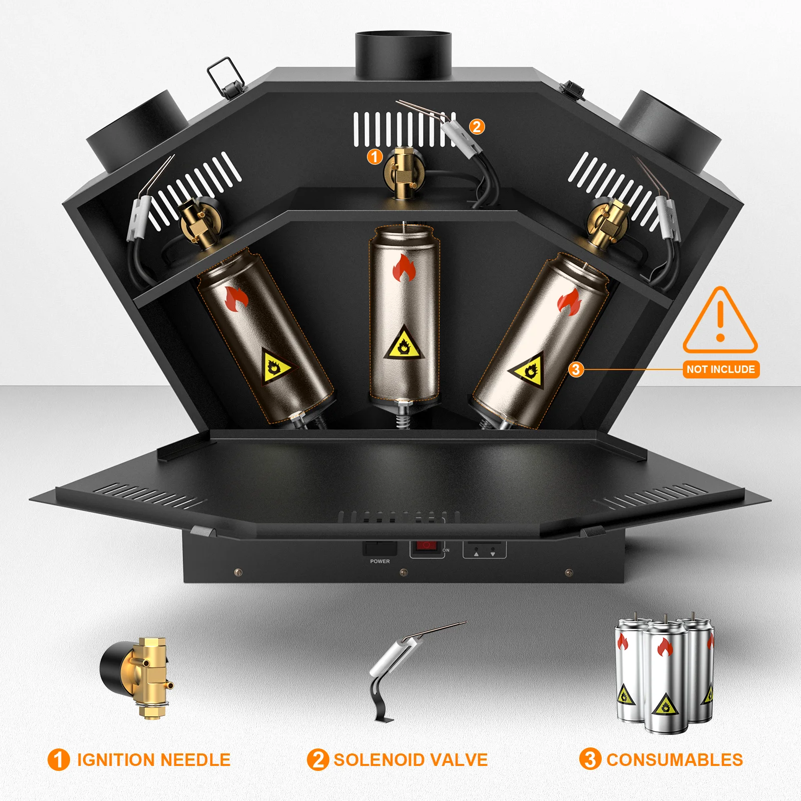 Fieryzeal 200W DMX512 Three Heads Flame Thrower Stage Real