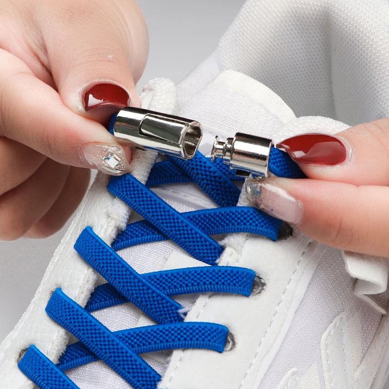 

No Tie Shoe Laces Round Metal Lock Elastic Shoelaces for Sneakers Mesh Precision Knitting Shoelace Rubber Band Shoes Accesories