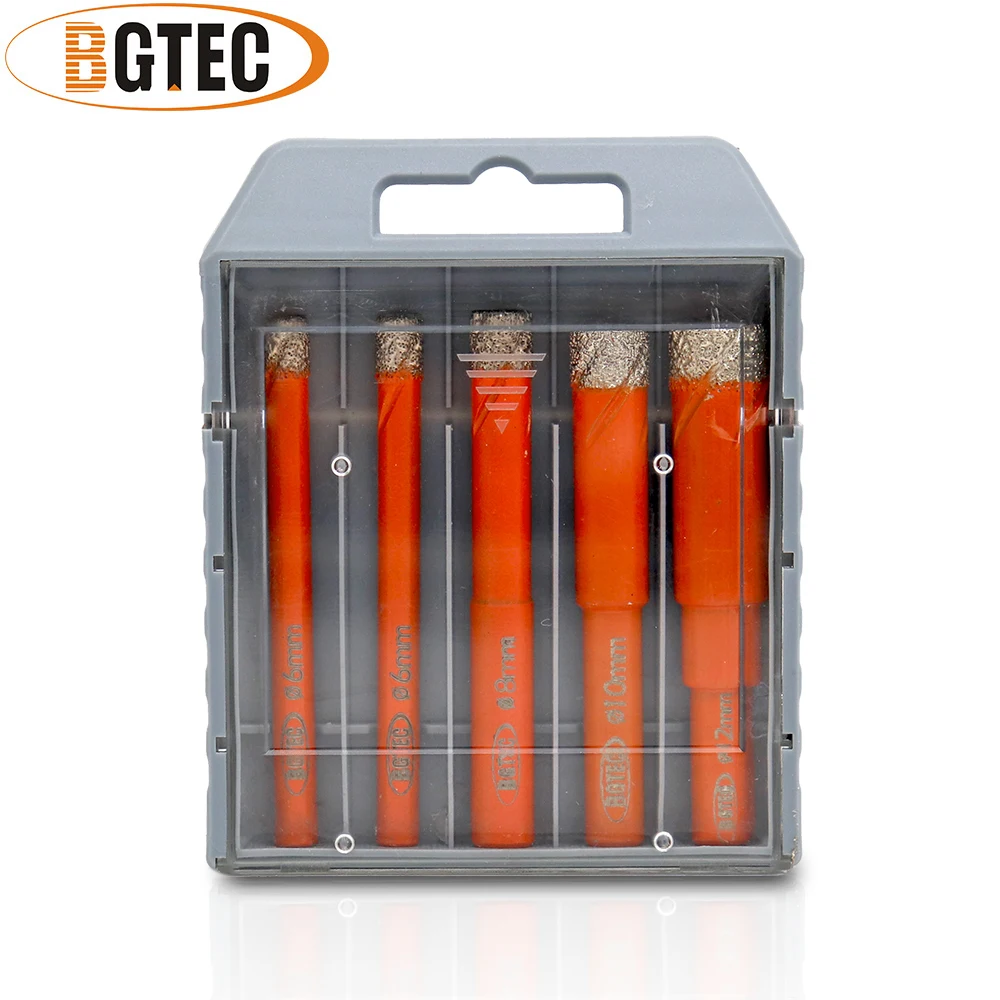 

BGTEC 5pcs/box Round Shank Diamond Drill Bits Set Granite Marble Tile Dry Drilling Crowns Core Bits Dia6+6+8+10+12mm Hole Saw