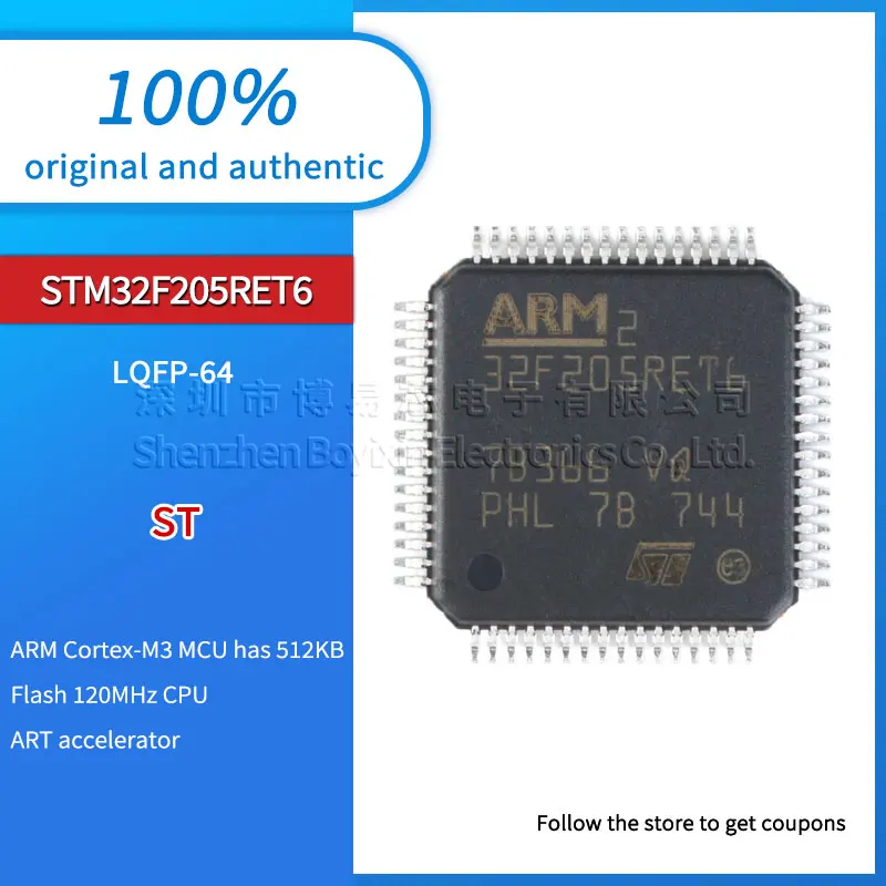 

Original genuine STM32F205RET6 LQFP-64 ARM Cortex-M3 32-bit microcontroller MCU IC chip