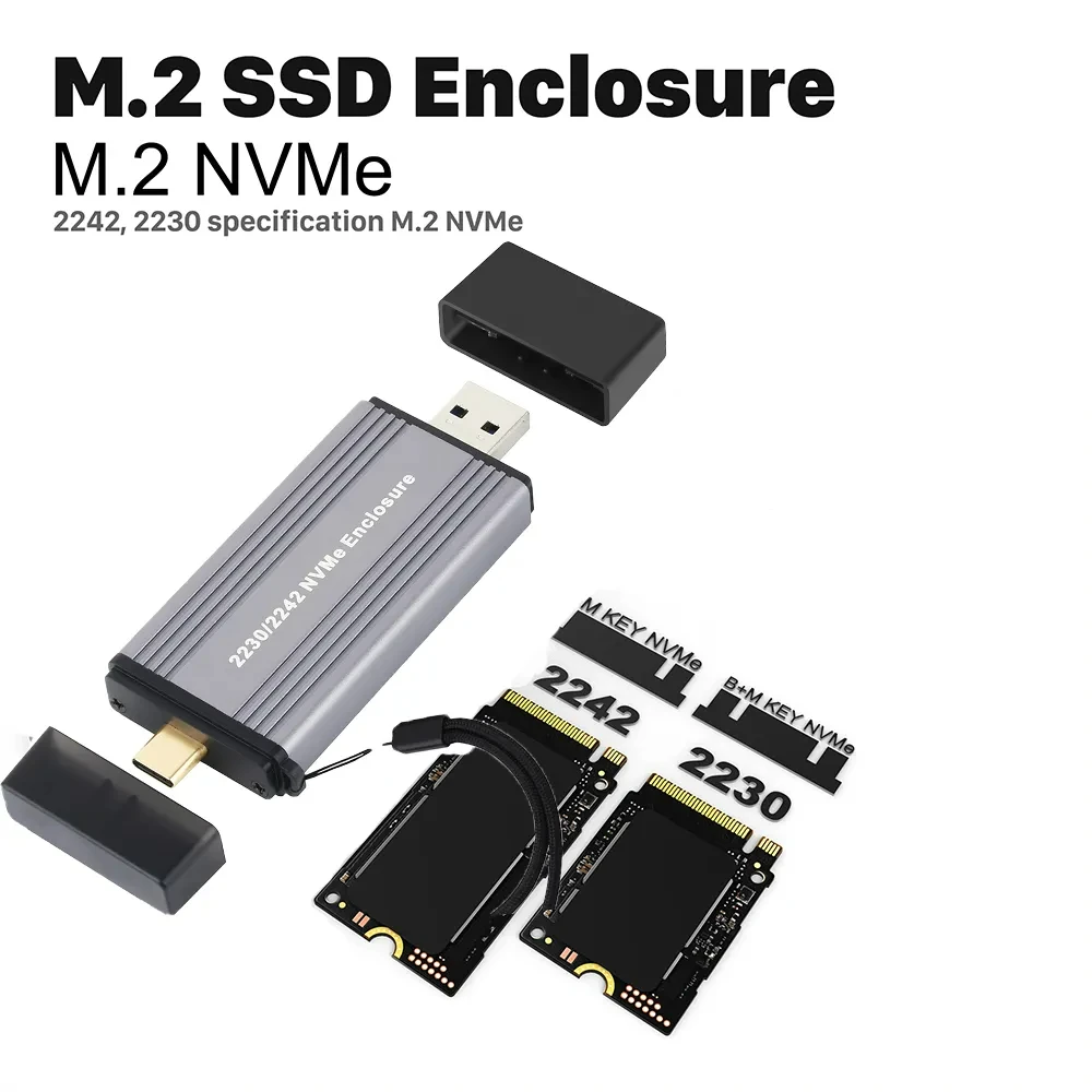 SAMGET M.2 2230 2242 NVMe Case SSD Enclosure USB3.1 Gen2 10Gbps Type A + Type C Portable External SSD For M/M+ B Key M.2