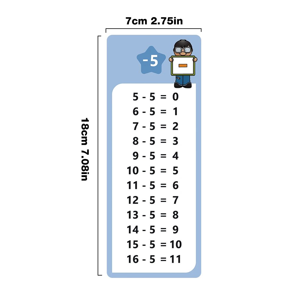Children's Subtraction Fact Table 1-12 Chart Flash Cards Dry Erase Reusable learn time tables Improving Math Skills for Kids
