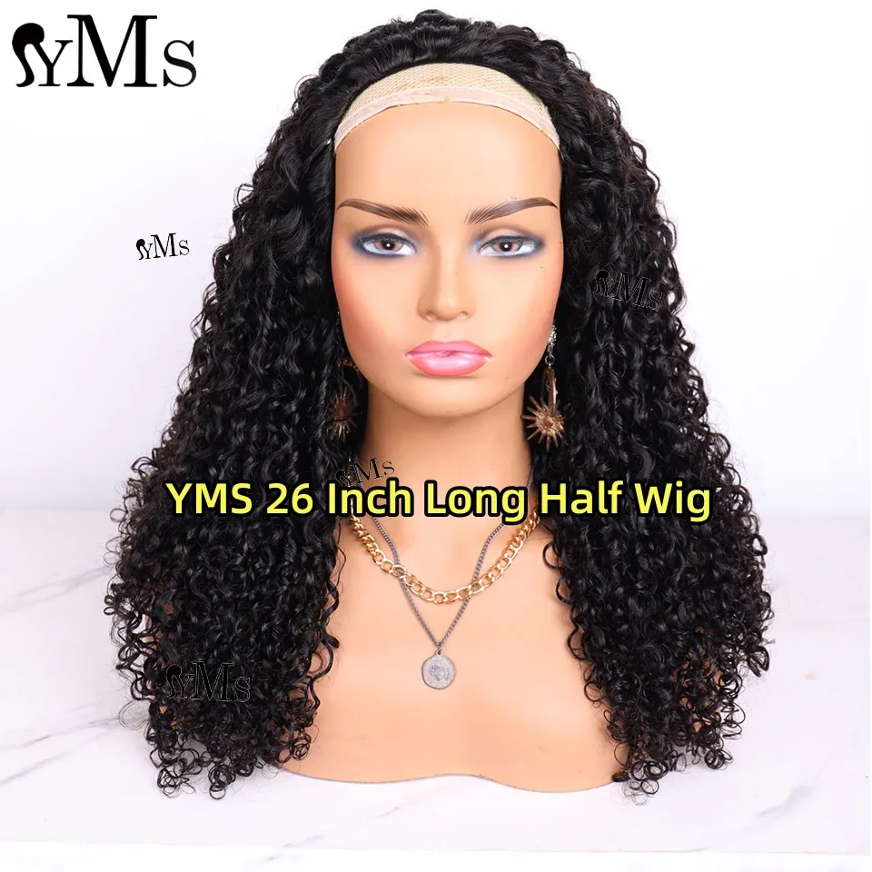 Burmese 3C4A Curly Invisible Half Wigs Human Hair 350% Density 3C4A Burmese Natural Curly Adjustable 3/4 Half Wig Women human hair wigs