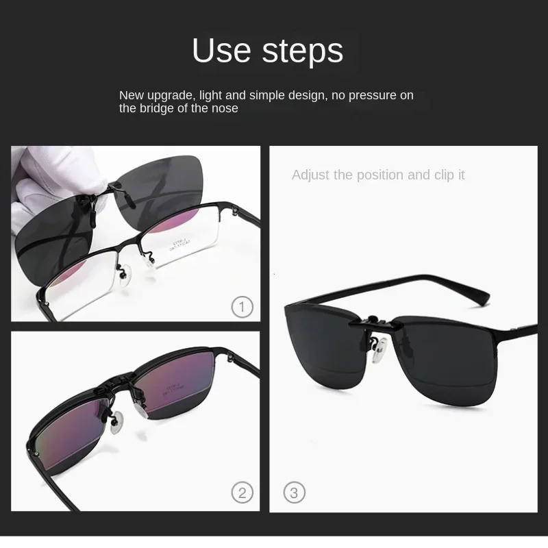 Square Clip on Sunglasses Women Polarized Black Lens UV400 Night Vision Driving Men Goggles Clips Anti Glare Vintage Glasses 3
