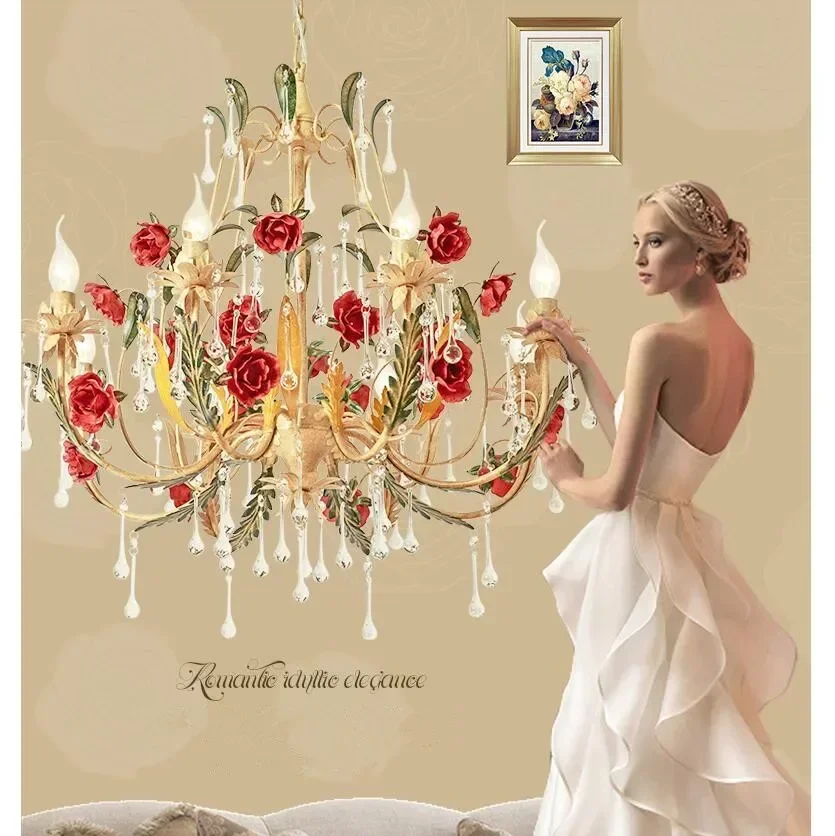 Description Picture 2 of itemArt Deco Floral Chandelier lamp Lustre 3arms/6arms/8arms Mixed Color Pink Decora Rose Flower Light Fixture E14 Home Decoration