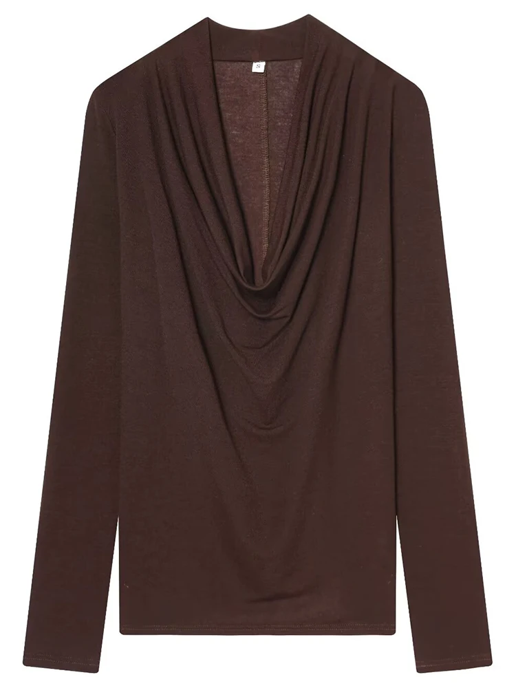 Women's Simple Style T-Shirts Spring Autumn Fashion Drooping Ruched Short T Shirts for Women Streetwear Long Sleeve Casual Tops