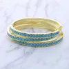 New Bezel Setting Small Beads Blue Turquoise Bangles for Women Brass with Gold Plated Color Classic Bracelet Fashion Jewelry 2