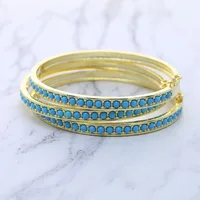 New Bezel Setting Small Beads Blue Turquoise Bangles for Women Brass with Gold Plated Color Classic Bracelet Fashion Jewelry 2