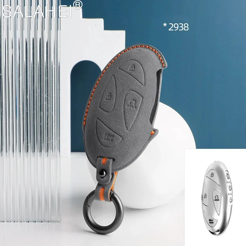 

Suede Leather Car Key Case Fob Cover Holder Shell For Hyundai Grand Prix GN7 IONIQ6 Nuovo Kona Protector Keychain Accessessories