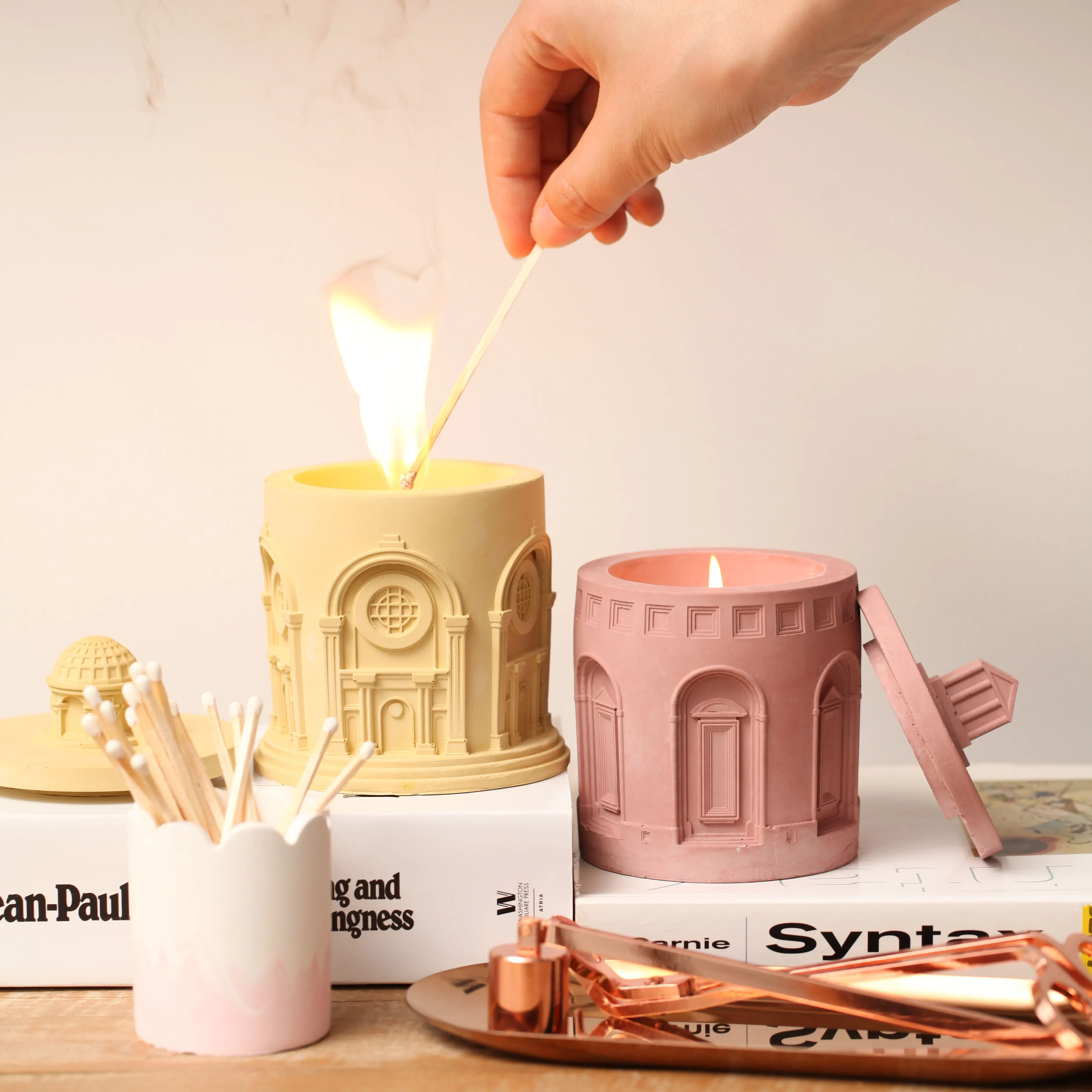 Architectural Candle Vessels Silicone Mold Matchstick Holder Mould With