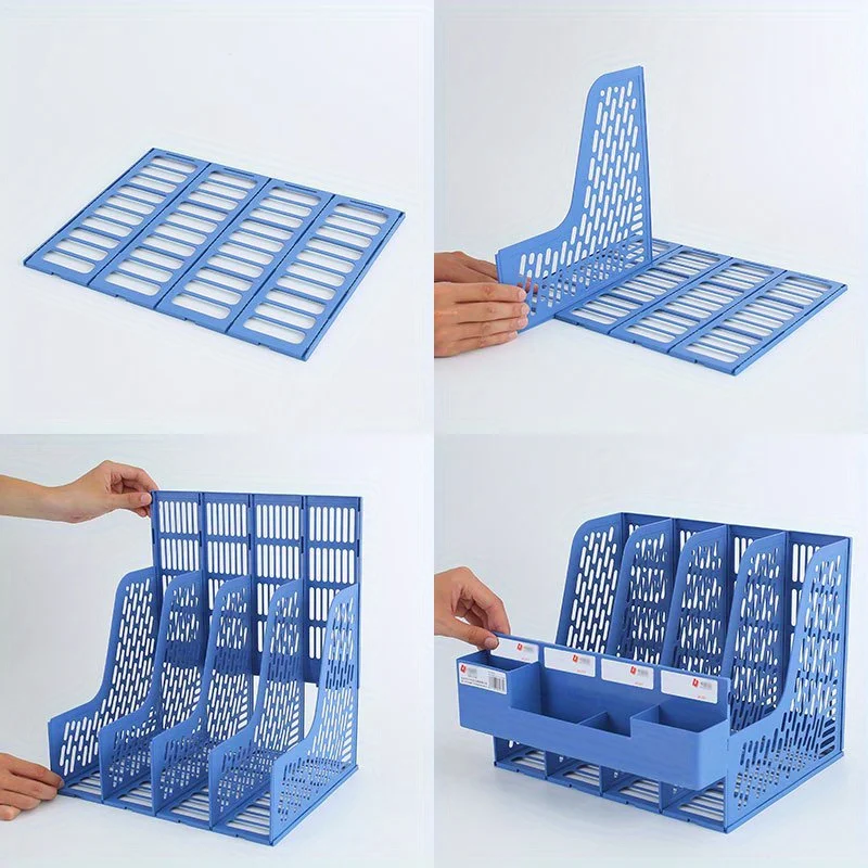 1 Pcs, Thickened, Quadruple File Bar, Desktop File Shelving, Storage Box, Pen Holder Frame, File Box, Office Supplies 4