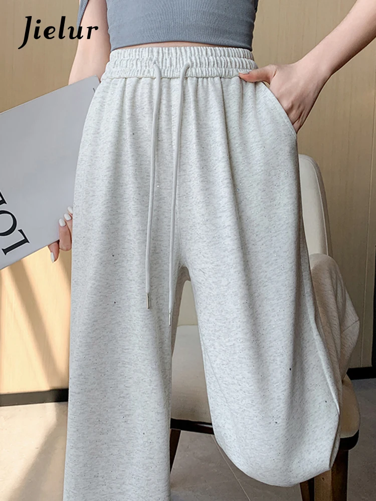 Jielur Sport High Waist Slim Straight Women's Pants Casual Loose Lace-up Simple Fashion Female Wide Leg Pants Chic Office Ladies