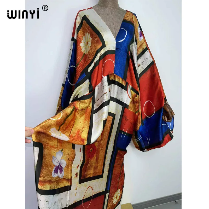 african attire Africa Over Size Summer fashion print 2022 WINYI Kaftan robe long femme Maxi women's robes long beach V-neck Bohemian dress african wear for women