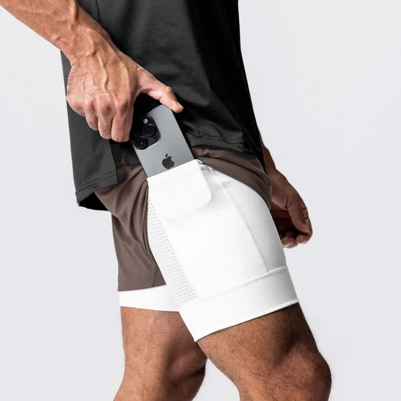 Men's Summer Gym Fitness Sport Double-deck 2 in 1 Shorts Quick Dry Running Workout Jogger Short Pants Bodybuilding Sweatpants 4