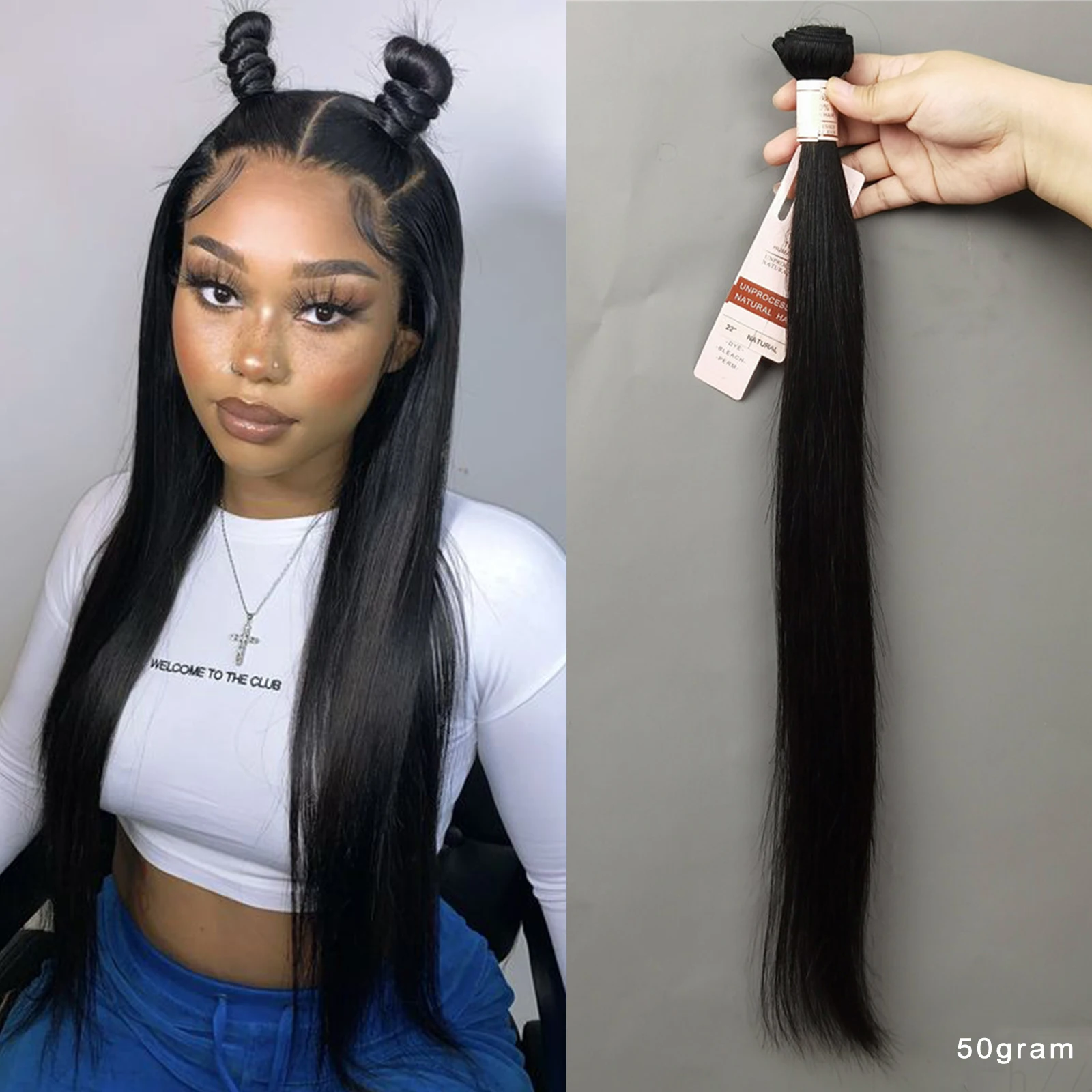 Straight Bundles Human Hair 10-30 Inches Straight Hair Bundles 50g/Pcs Brazilian Weave Extensions Natural Black Color