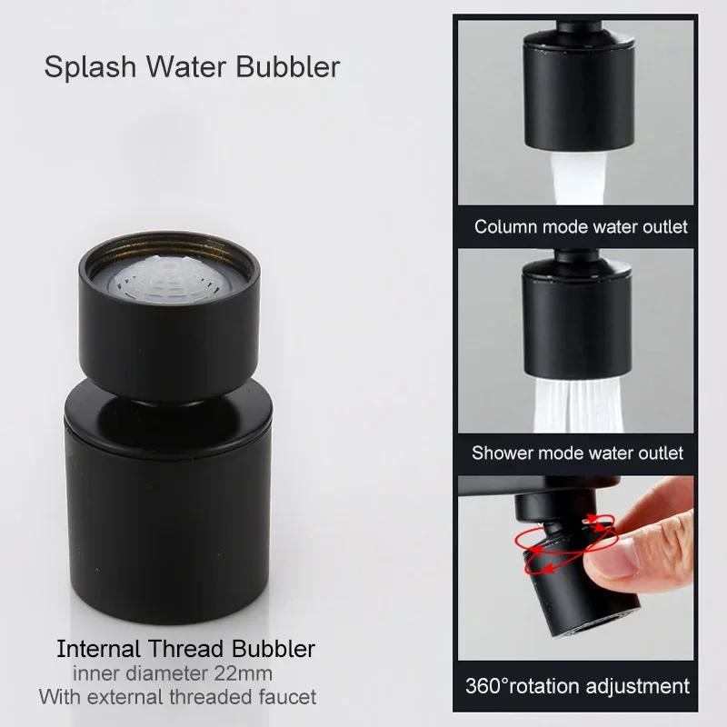 Kitchen Faucet Aerator 360 Degree Dual Mode 2 Stream Splash-proof Pressurized Kitchen Faucet Aerator Bubbler Black