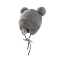 Cute Knitted Pompom Baby Hat Thick Warm Girl Boy Beanie Winter Ear Warm Cap Set Kids Gloves Hats Bonnet Muts For Newborn 5
