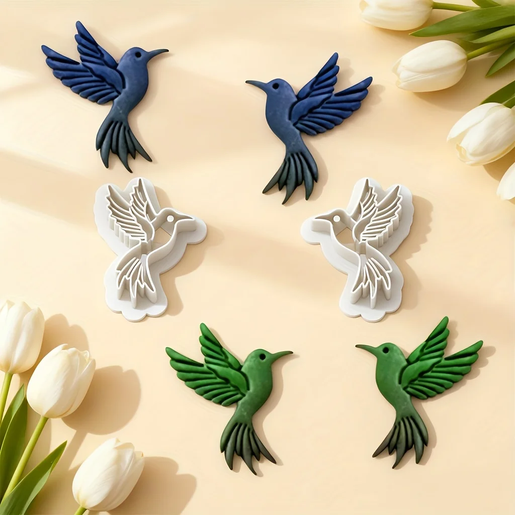 2 Stück Fliegende Kolibri-Formen aus Polymer Clay, wiederverwendbare Kunststoff-Vogelformen für DIY Boho-Schmuckherstellung, Polymer Clay und Harz-Bastelarbeiten – Detail 2