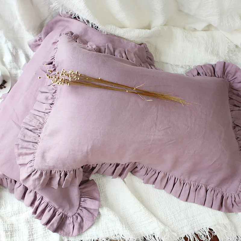 

2pcs 48x74cm Flax Pillow Case Solid Color Autumn Winter 100% Washed Pure Linen Pillow Cover Pillowcase For Women Men Kids