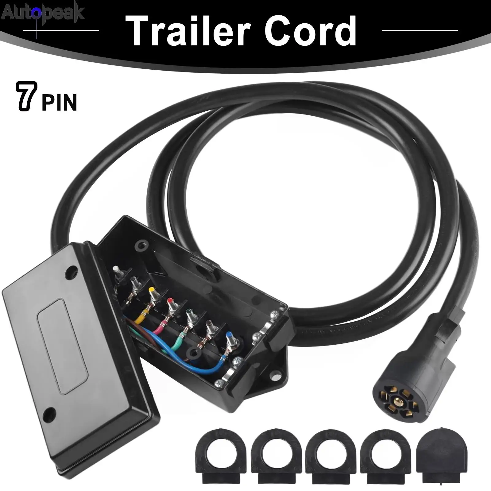 8FT 7 Way Plug Trailer Cord 7-Pole 7 Pin Inline Junction Box Wiring Harness Kit Camper Truck Weather Proof RV Light Plug Socket