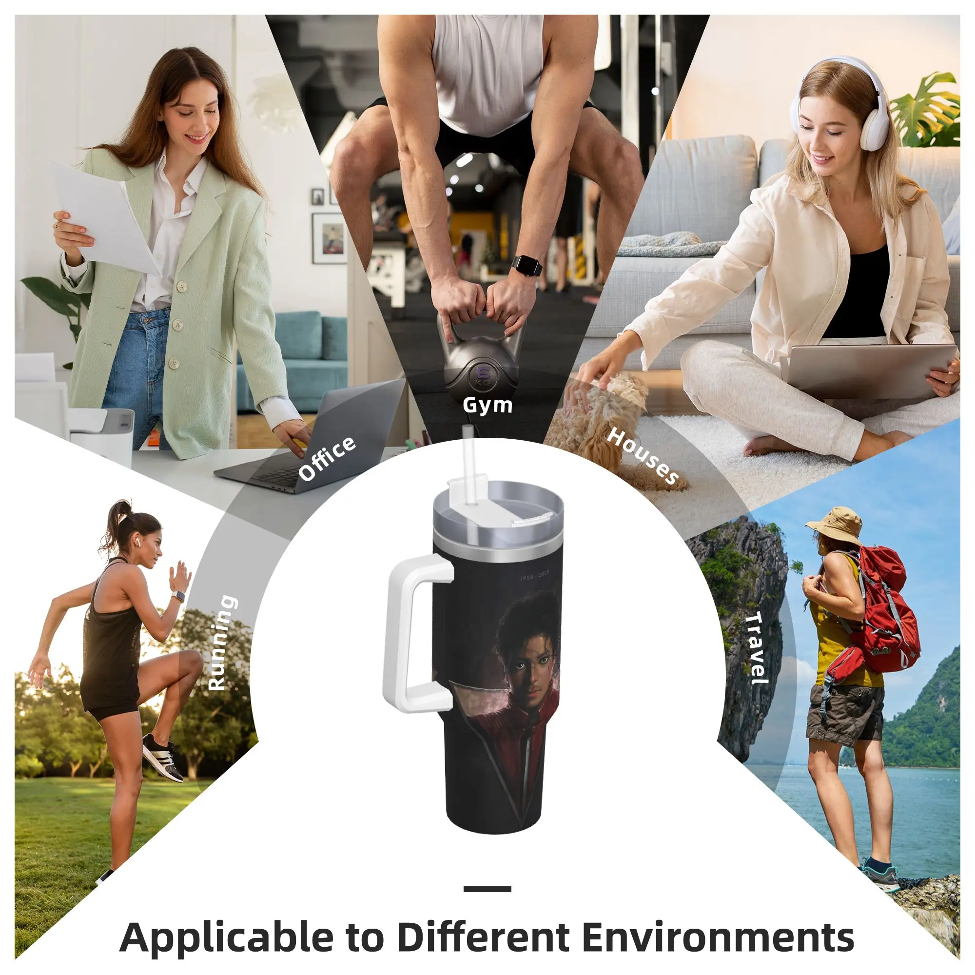 Stainless Steel Tumbler MJ King Of Pop Michael J-jackson Mugs Cup With Straws  Travel Cold and Hot Water Bottle Thermal Cups