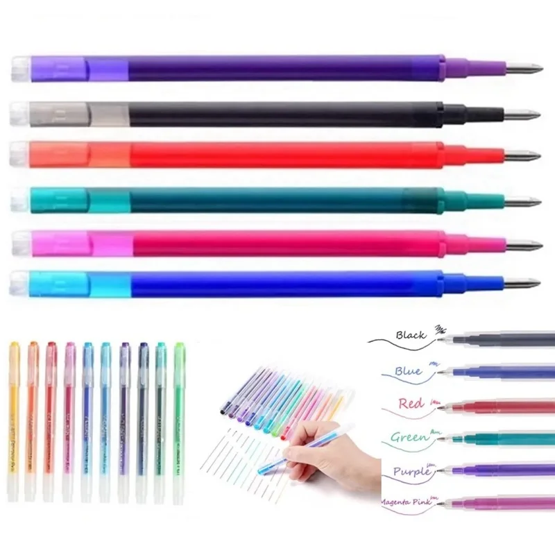 6PCS Blue Erasable Pen Refill 0.7mm Erasable Gel Pen Erasable Refill Stationery Pen Multicolor Friction Pen For School Writing