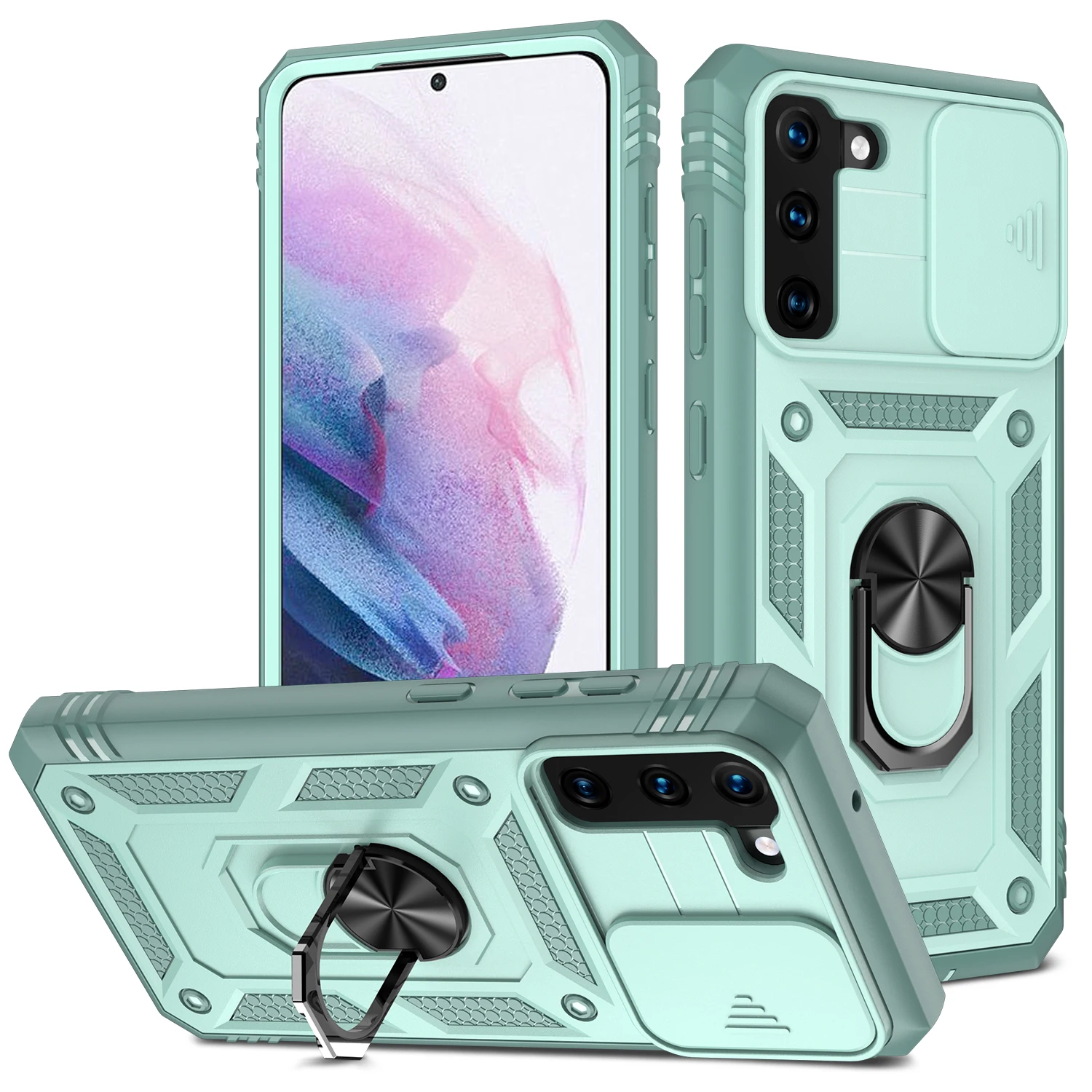 For Samsung S22 S21 FE Ultra Case Plus A52 A32 A51 A12 A32 5G Kickstand Camera Slide Lens Protective Military Grade Rugged Cover