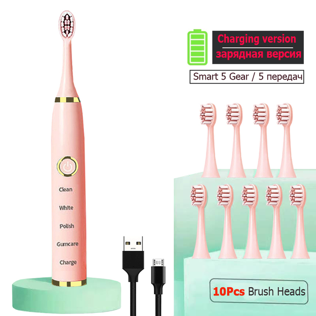 Sonic Electric Toothbrushes for Adults Kids Smart Timer Rechargeable Whitening Toothbrush IPX7 Waterproof 4 Brush Head