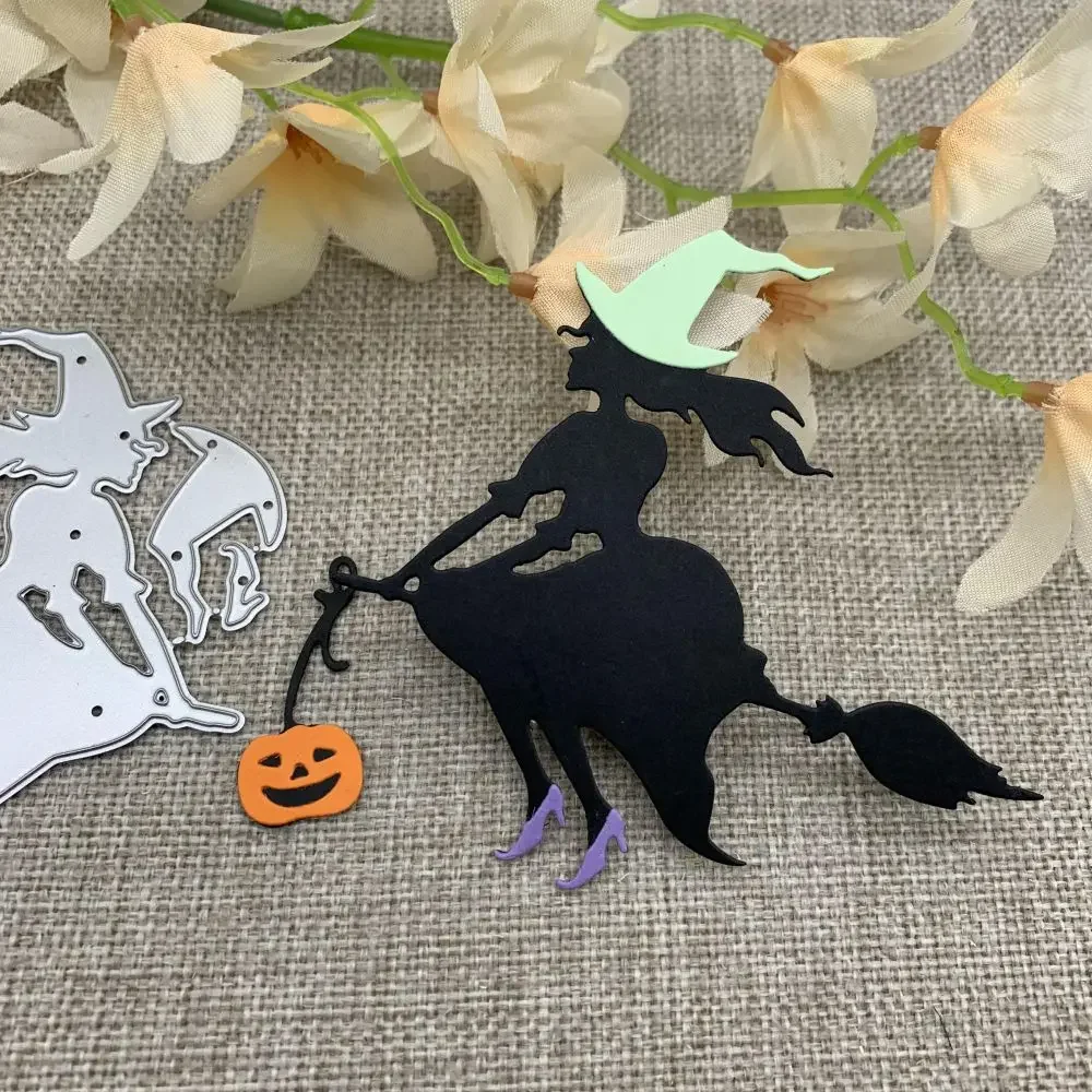 Halloween Besen Hexe Metall-Stanzformen Schablonen für DIY Scrapbooking Dekorative Handarbeit Stanzschablone Form