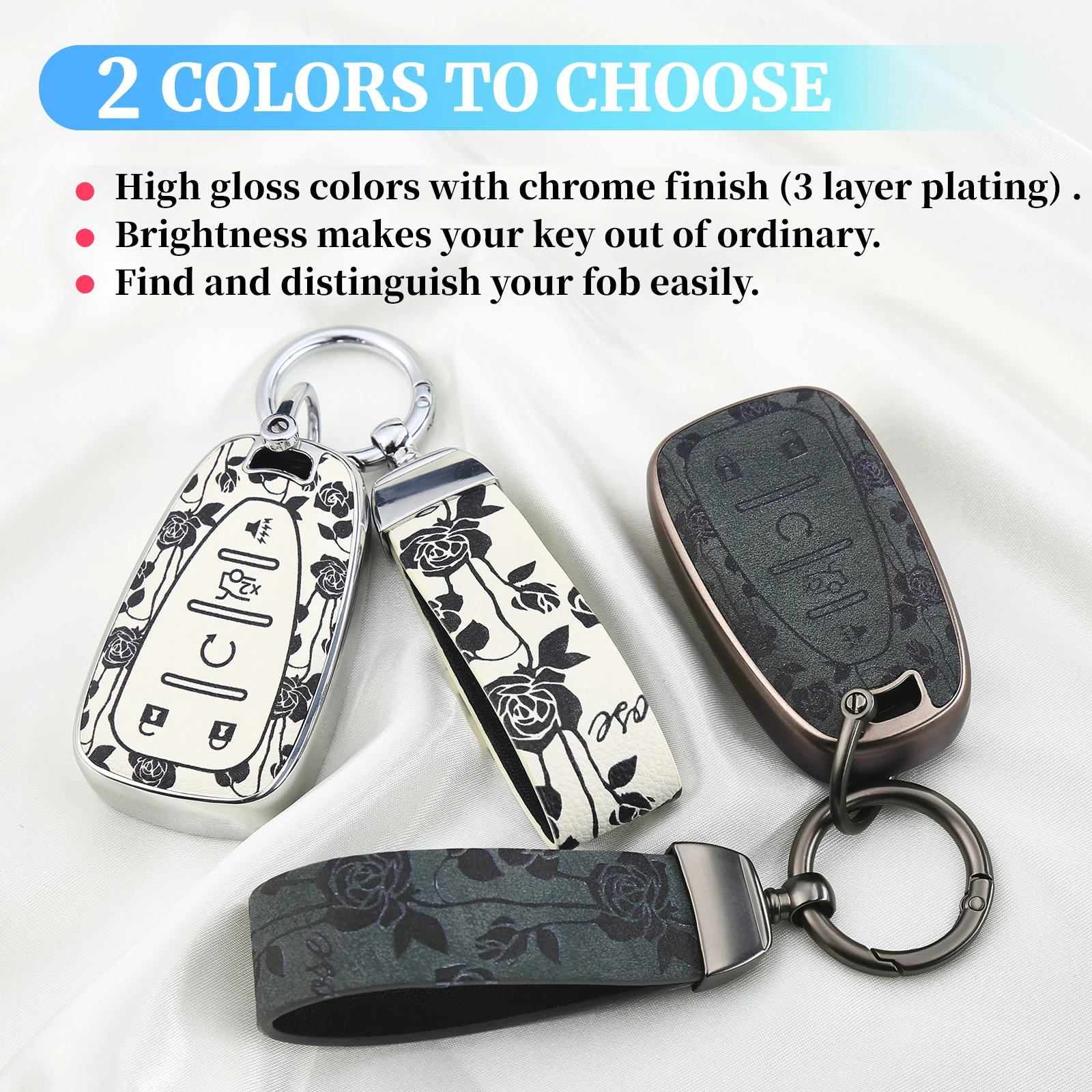 Key Fob Cover With Cat Clip Keychain&Start Button Ring, Car Key Shell