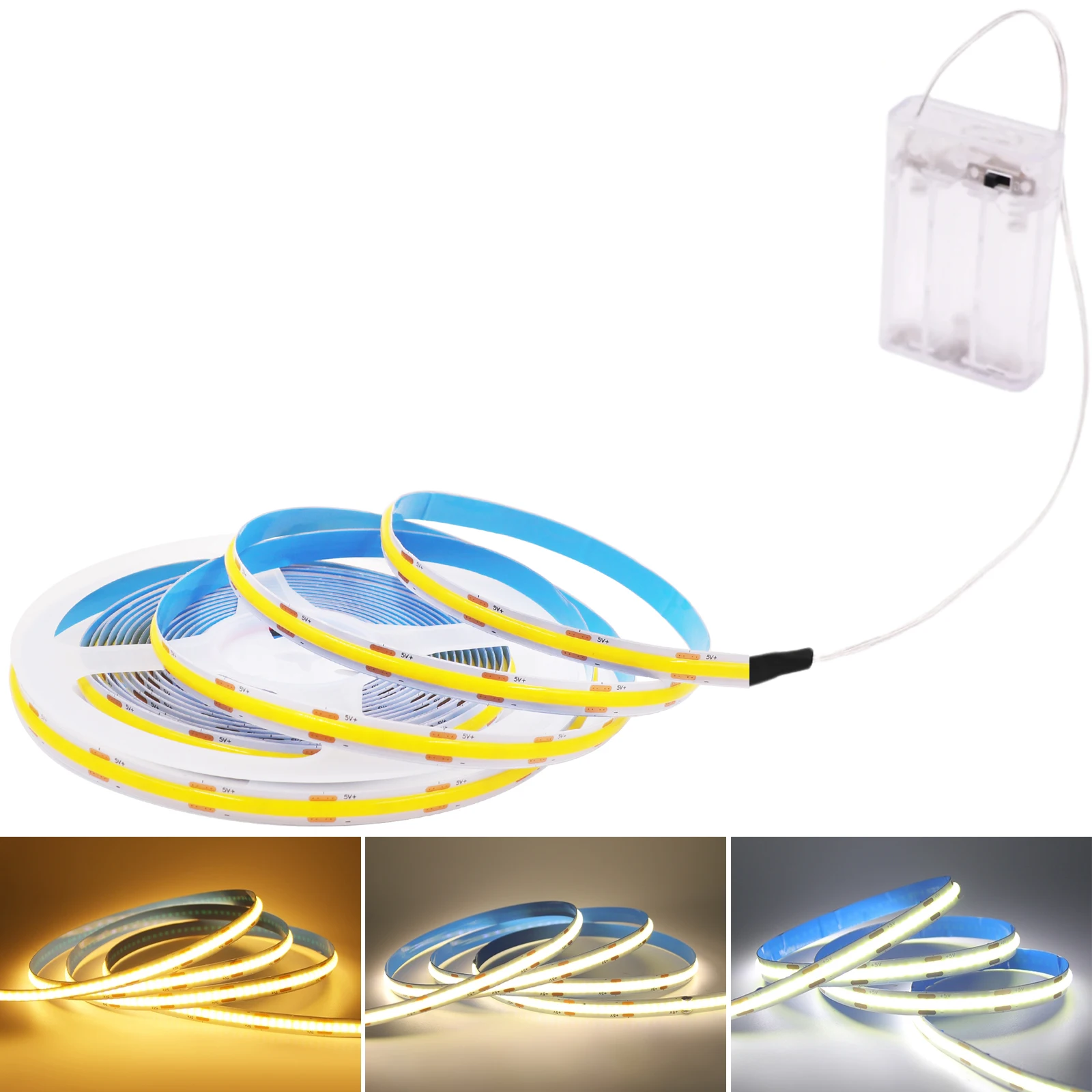 3AA 배터리 전원 COB LED 스트립 라이트 5V 320LEDs/M 1m 2m 3m 4m 5m DIY 유연한 라이트 스트립 침실 방 캐비닛 TV 백라이트용