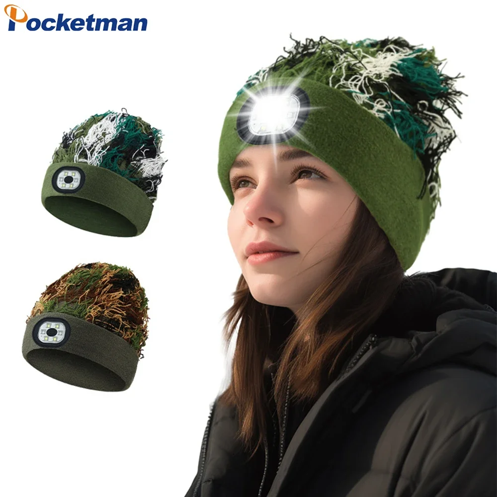 

Warm Winter Beanie Hat with Light Unisex Knit Lighted Hat USB Rechargeable LED Headlamp Hat Headlight Cap for Outdoor