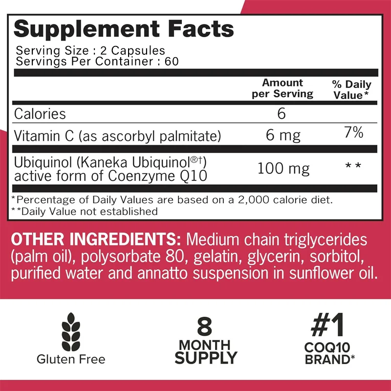 CoQ10 Capsules 100mg Energy Production Heart Health Cardiovascular Health Antioxidant Coq10 Capsules