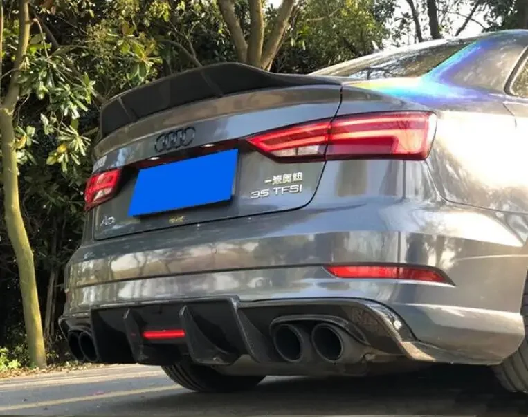 

Hot! Rear Bumper Diffuser For Audi A3 S3 RS3 SLINE 2017 2018 2019 2020 Trunk Door Lip Spoiler Real Carbon Fiber (With LED Light)